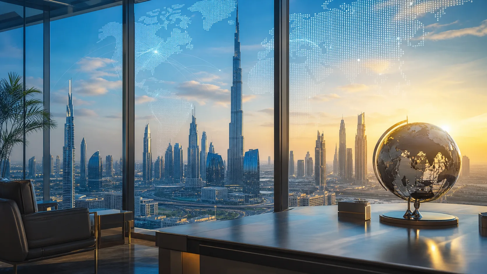 Dubai skyline at sunset